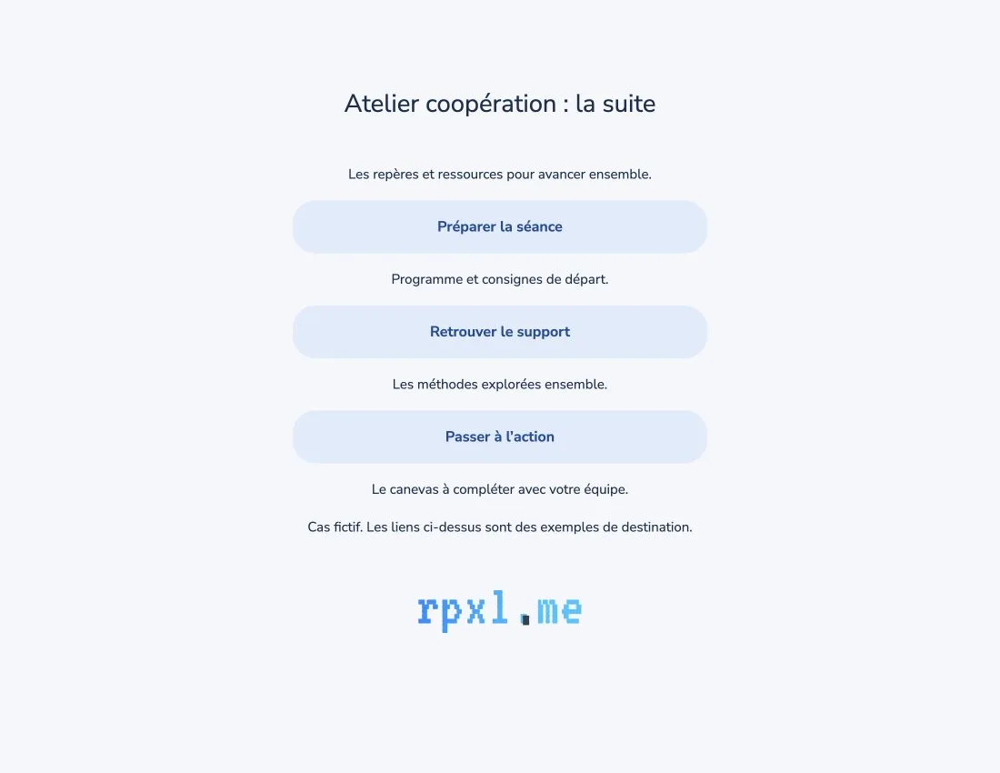 Une page de ressources Rpxl pour partager les documents d’une mission.